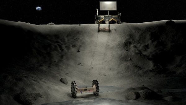 تخيل فنان لمركبة قمرية داخل فوهة قمرية. المصدر: ناسا.