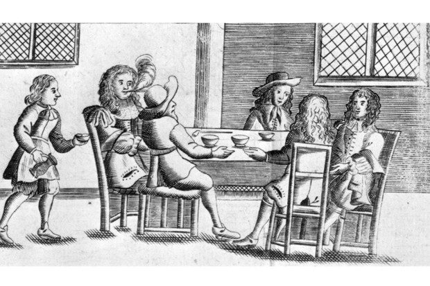 Men enjoying a drink and a chat in a coffee house, 1674. Coffee houses became known as â€˜schools of the wiseâ€™, where people would gossip, argue and discuss the breaking news of the day. (Photo by Hulton Archive/Getty Images)