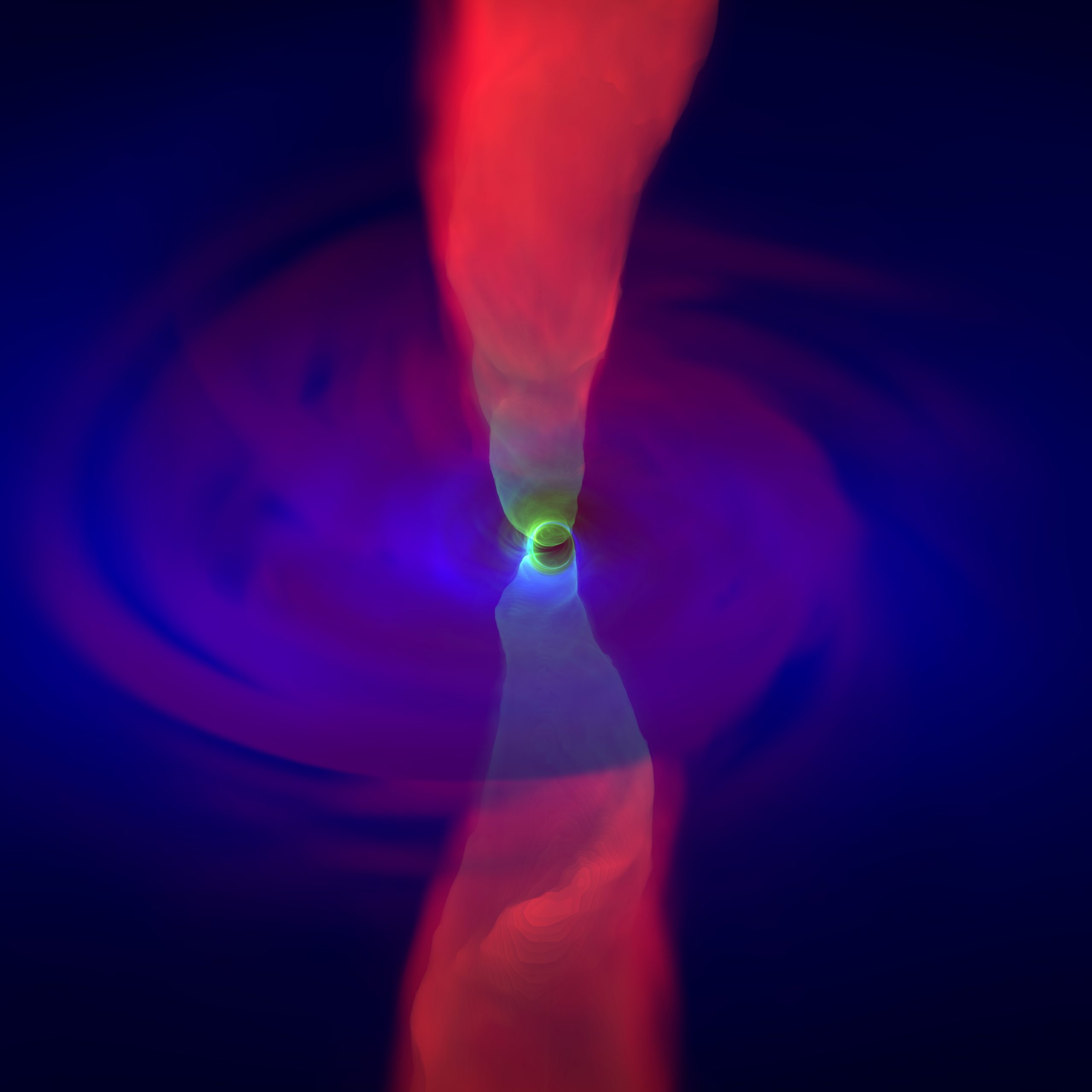 محاكاة لجامعة أريزونا تظهر جسيمات البلازما المضطربة في البيئة القاسية حول ثقب أسود هائل. [المصدر:space.com]