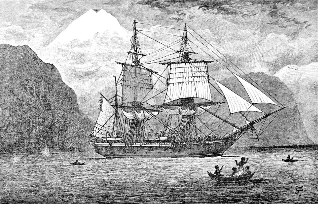 صورة توضيحية لـرسم سفينة البيجل، مأخوذة من كتاب داروين: «رحلة البيجل».
المصدر: The Voyage of the Beagle Book.