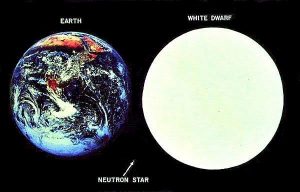 مقارنة توضح صغر حجم النجم النيوتروني مقارنة بالأرض والقزم الأبيض