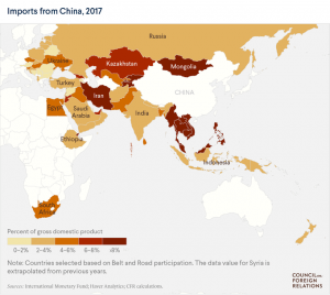 خريطة توضح زيادة نسبة الاستيراد من الصين