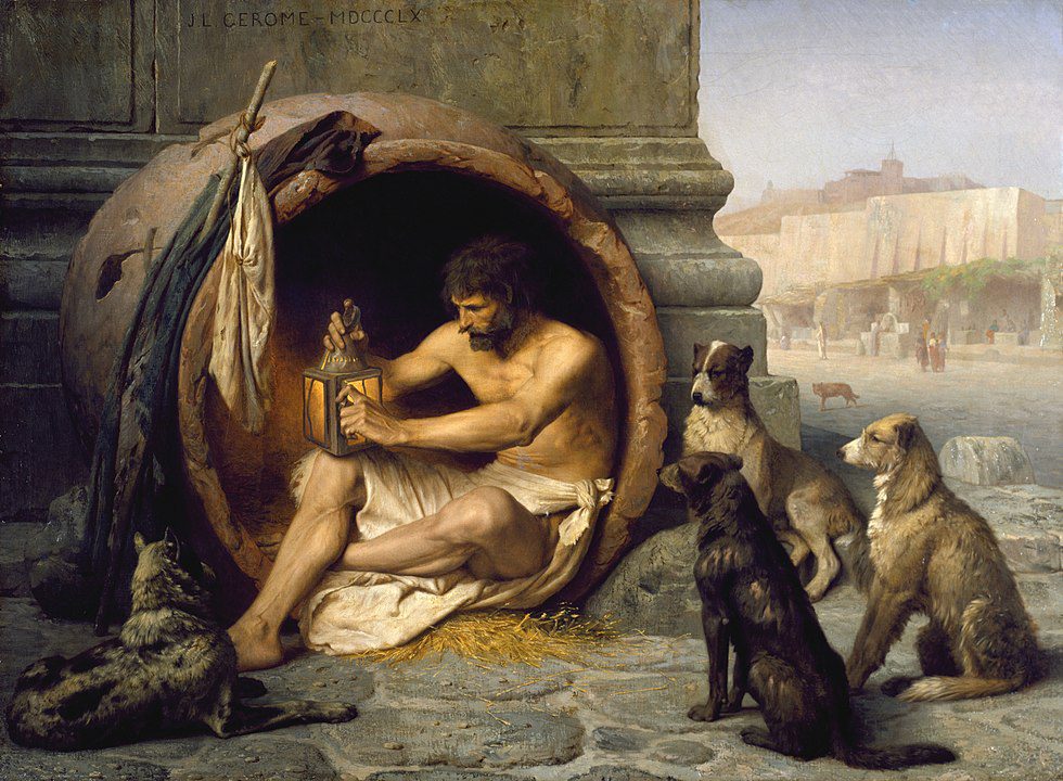 ديوجانس جالسًا في برميله - لوحةٌ لجان ليون جيروم 1860 (Wikipedia)