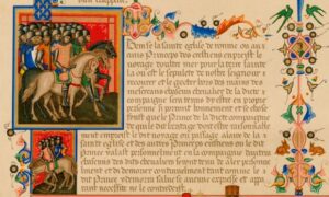 مخطوطة فرنسية قديمة تصور الخيول فترة الحروب الصليبية.