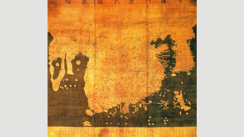 خريطة كانغنيدو، وهي خريطةٌ كوريَّةٌ متأثِّرةٌ بالصِّين تعود إلى عام 1402