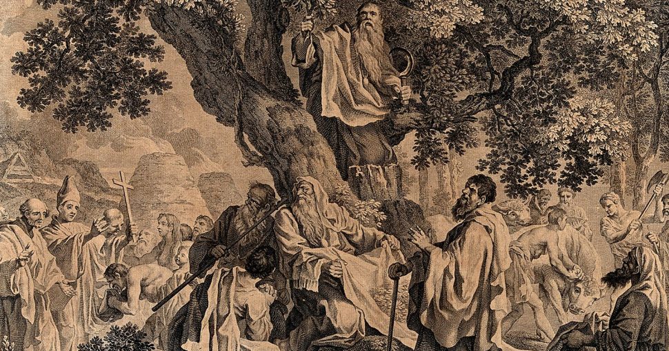 V0036085 "The druids; or the conversion of the Britons to Christianit
Credit: Wellcome Library, London. Wellcome Images
images@wellcome.ac.uk
http://wellcomeimages.org
"The druids; or the conversion of the Britons to Christianity". Engraving by S.F. Ravenet, 1752, after F. Hayman.
1752 By: Francis HaymanPublished:  - 

Copyrighted work available under Creative Commons Attribution only licence CC BY 4.0 http://creativecommons.org/licenses/by/4.0/