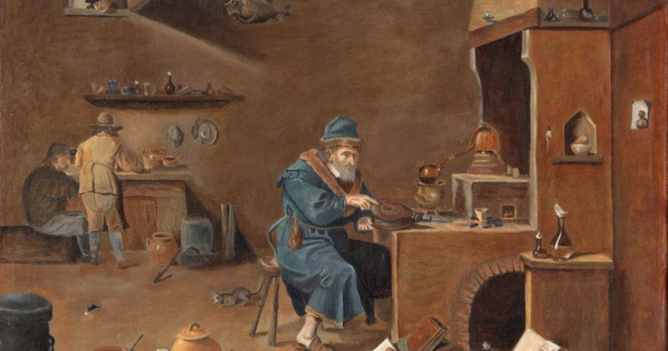 adam-mclean-the-alchemist-working-in-his-laboratory-this-oil-the-alchemist-painting